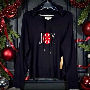 New! Rae Dunn “JOY” Black Peppermint Hoodie | NWT